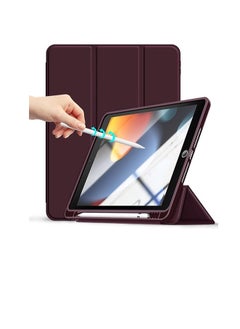 Hoidokly Case Compatible with iPad 10.2 Inch 2021/2020 iPad 9th/8th Generation & 2019 iPad 7th Generation with Pencil Holder, Protective Case with Soft TPU Back, Auto Sleep/Wake Cover, Wine red