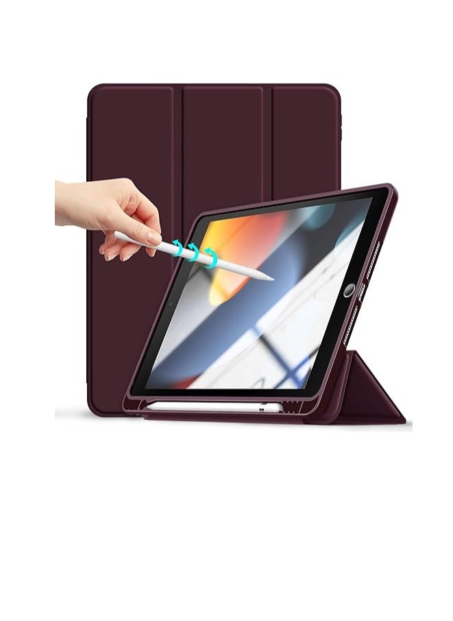 Case - Hoidokly Case Compatible with iPad 10.2 Inch 2021/2020 iPad 9th/8th Generation & 2019 iPad 7th Generation with Pencil Holder, Protective Case with Soft TPU Back, Auto Sleep/Wake Cover, Wine red - Image 1