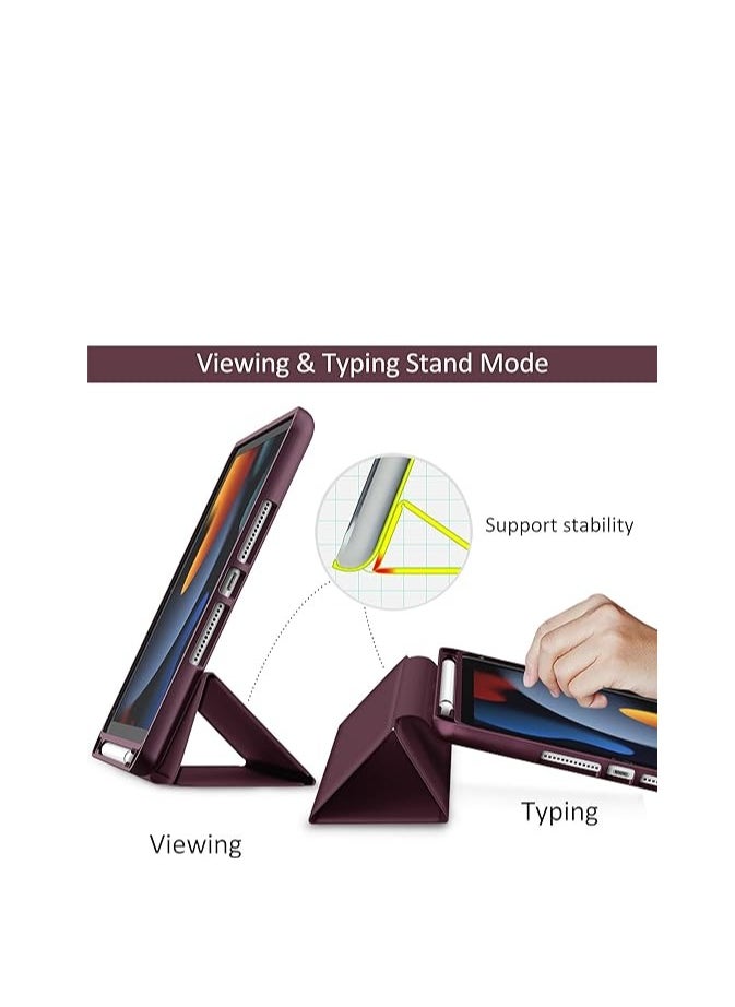 Case - Hoidokly Case Compatible with iPad 10.2 Inch 2021/2020 iPad 9th/8th Generation & 2019 iPad 7th Generation with Pencil Holder, Protective Case with Soft TPU Back, Auto Sleep/Wake Cover, Wine red - Image 1