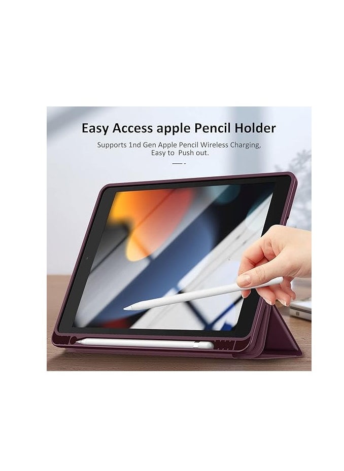Case - Hoidokly Case Compatible with iPad 10.2 Inch 2021/2020 iPad 9th/8th Generation & 2019 iPad 7th Generation with Pencil Holder, Protective Case with Soft TPU Back, Auto Sleep/Wake Cover, Wine red - Image 1