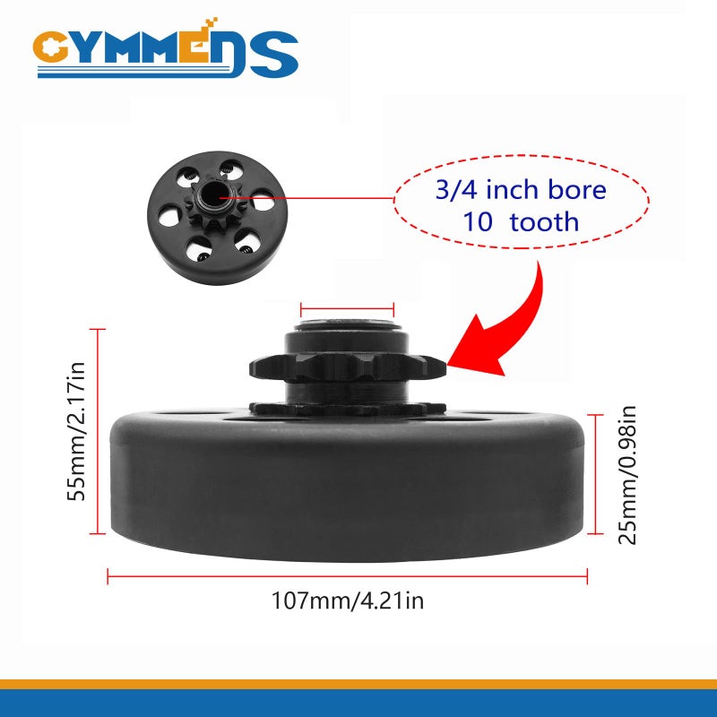 GYMMEDS Go Kart Clutch 3/4" Bore 10 Tooth with #40/41/420 Chain, Centrifugal Clutch for Predator 212, MiniBike, Go Kart, Lawnmower and Honda GC GX 2-6.5HP Engine and Small Engines performance Parts. - Image 3