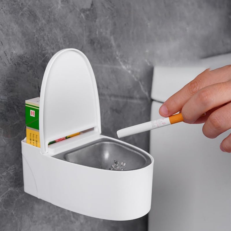 Leeonz Adhesive Wall-Mounted Stainless Steel Cigarette Ashtray for Bathroom Toilet Hotel Compartment for Lighter Soap Dish Ash Holder for Smokers (B - White) - Image 3