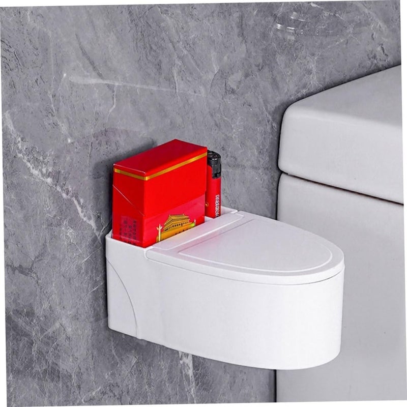 Leeonz Adhesive Wall-Mounted Stainless Steel Cigarette Ashtray for Bathroom Toilet Hotel Compartment for Lighter Soap Dish Ash Holder for Smokers (B - White) - Image 2