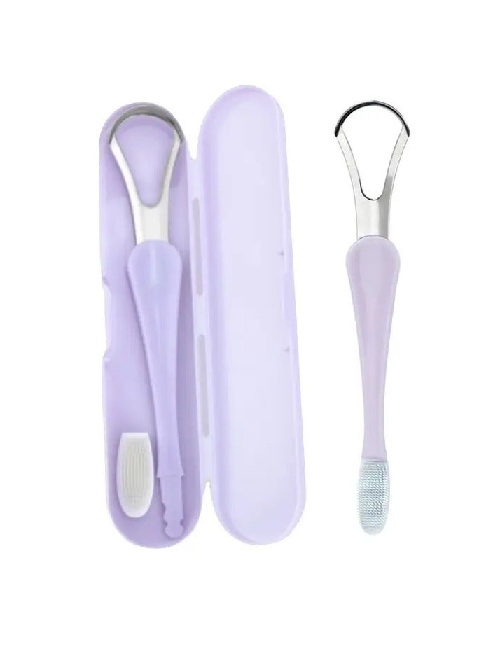 Ucanbe 2-in-1 Stainless Steel Tongue Scraper & Cleaner Set - Hypoallergenic, Portable Toothbrush for Home Oral Care - Image 1