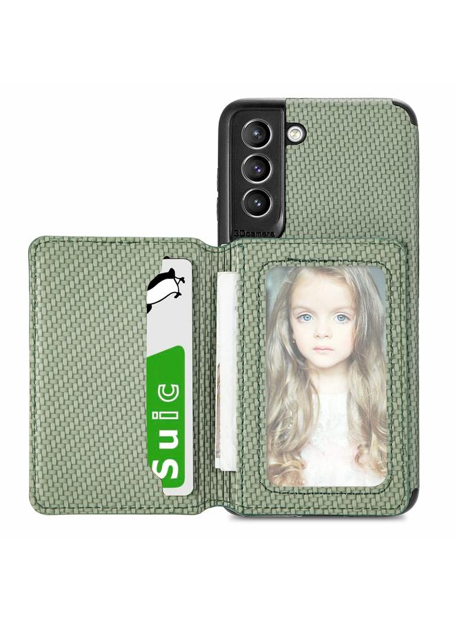 erorex Case For Samsung Galaxy S21+ 5G Carbon Fiber Magnetic Card Bag TPU+PU Shockproof Back Cover Case with Holder & Card Slot & Photo Frame - Image 1