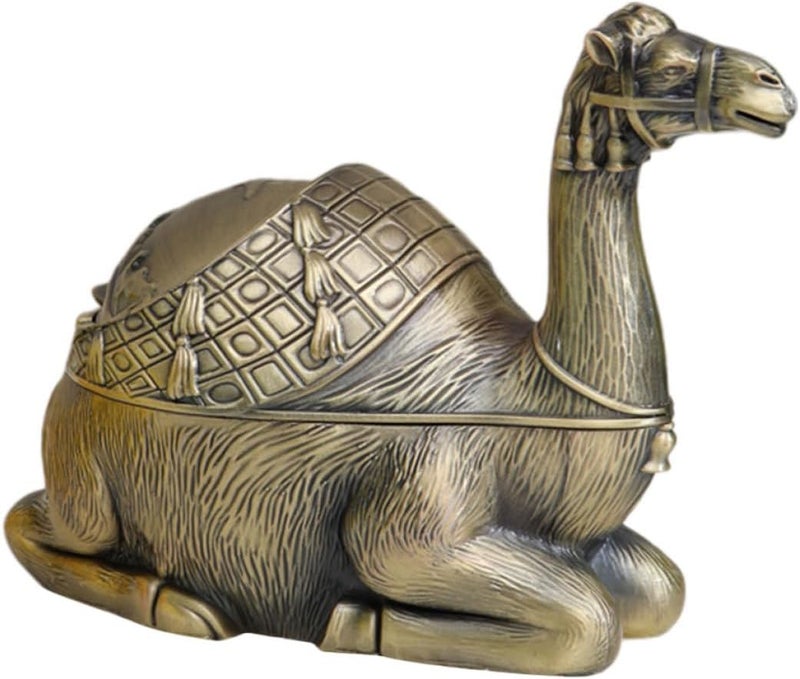 Metal Windproof Ashtray with Lid, Large Vintage Camel Shape, Portable Smoking Ash Container for Home and Office, Sturdy Metal Tabletop Ashtray for Smokers - Image 1