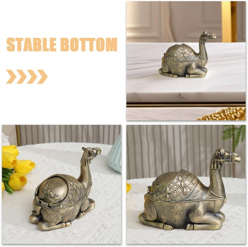 Metal Windproof Ashtray with Lid, Large Vintage Camel Shape, Portable Smoking Ash Container for Home and Office, Sturdy Metal Tabletop Ashtray for Smokers - Image 3