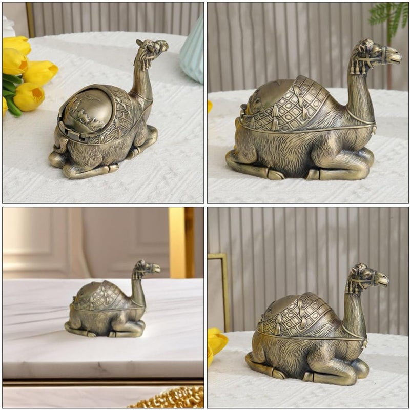 Metal Windproof Ashtray with Lid, Large Vintage Camel Shape, Portable Smoking Ash Container for Home and Office, Sturdy Metal Tabletop Ashtray for Smokers - Image 4