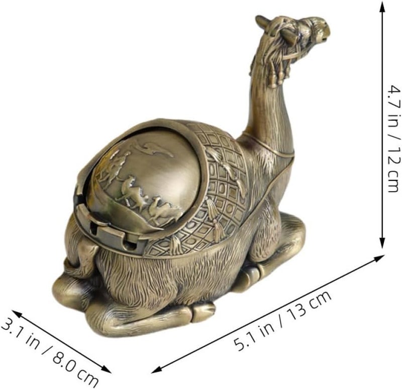 Metal Windproof Ashtray with Lid, Large Vintage Camel Shape, Portable Smoking Ash Container for Home and Office, Sturdy Metal Tabletop Ashtray for Smokers - Image 2