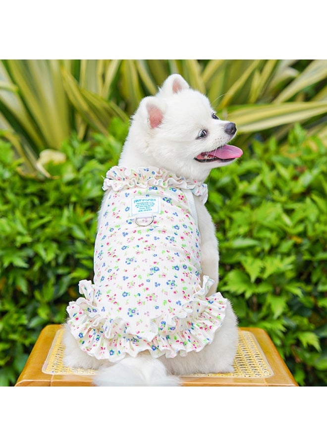 Multi-color Floral Pet Dress with Leash Ring - Vibrant Blue Red & Green Flower Print Puppy Outfit, Breathable Thin Ruffled Hem Cat Clothes, Cute Summer Dog Apparel, Size M - Image 1