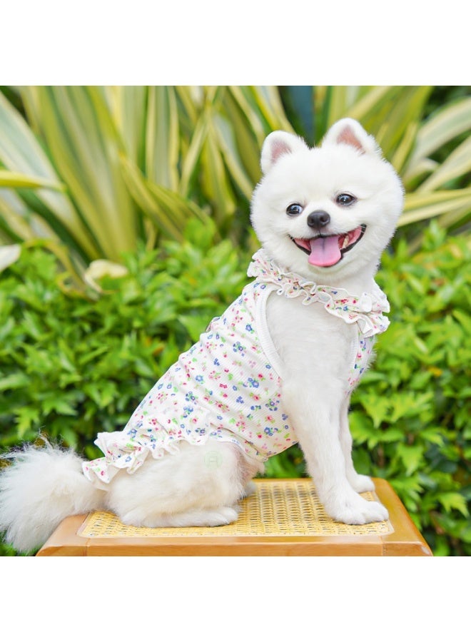Multi-color Floral Pet Dress with Leash Ring - Vibrant Blue Red & Green Flower Print Puppy Outfit, Breathable Thin Ruffled Hem Cat Clothes, Cute Summer Dog Apparel, Size M - Image 5