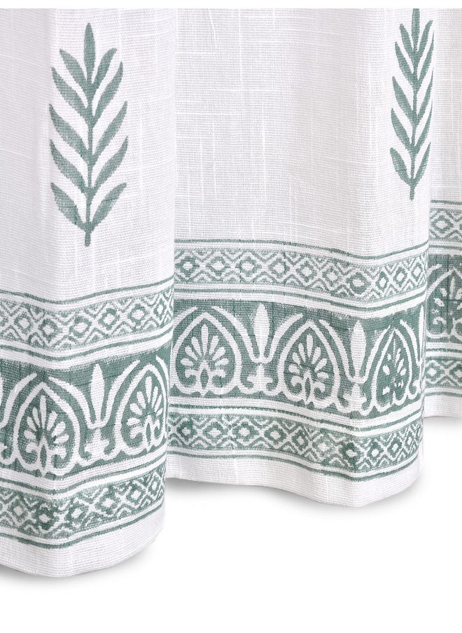 LINENWALAS - LINENWALAS Cotton Linen Leaf Design Sheer Curtain Set with Eyelet Rings Non Blackout Window Curtain - Set of 2 - Leaf Design- 4.5ft x 5ft - Image 1