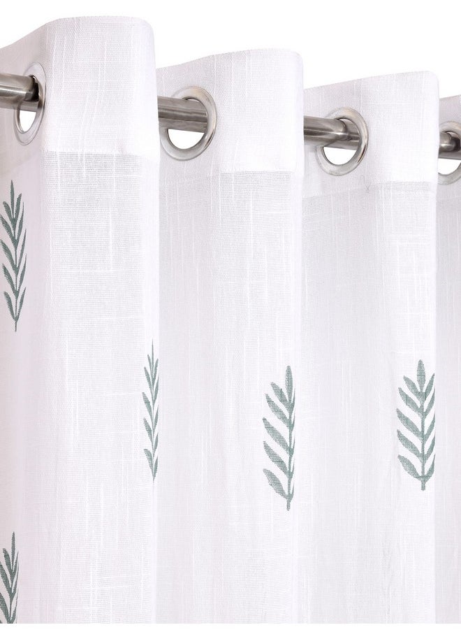 LINENWALAS - LINENWALAS Cotton Linen Leaf Design Sheer Curtain Set with Eyelet Rings Non Blackout Window Curtain - Set of 2 - Leaf Design- 4.5ft x 5ft - Image 1