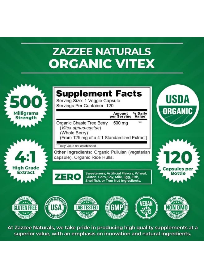 Zazzee Usda Organic Vitex, 500Mg, 120 Veggie Caps, Usda Certified Organic, Potent 4:1 Extract - Image 4