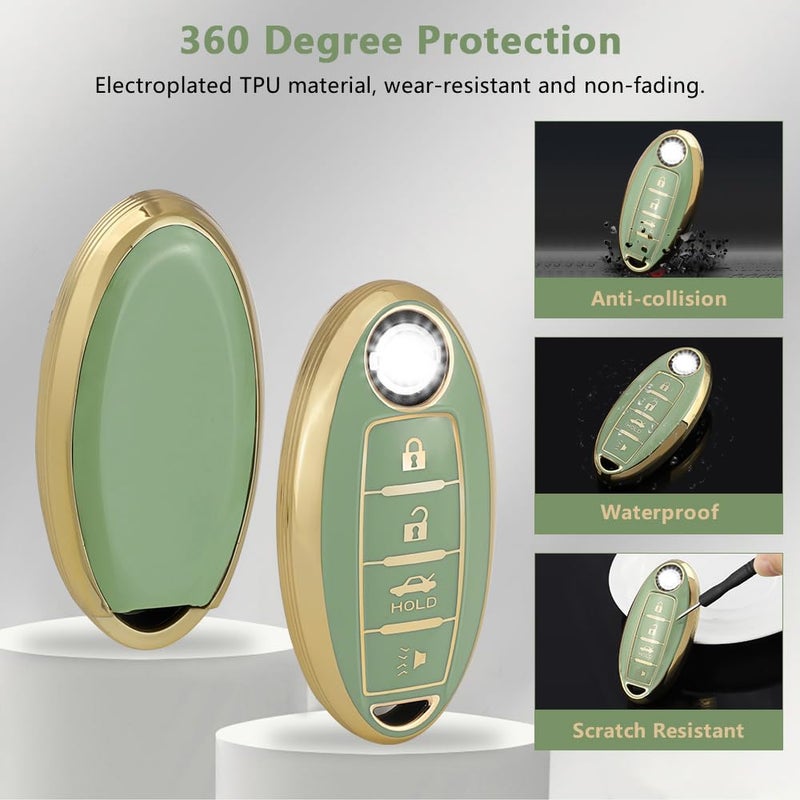 PIFOOG Key Fob Cover Fit for Nissan 4 Button Altima Rogue Sentra Murano Kicks Armada Pathfinder Versa Titan Leaf Green Car Keys Case Shell Protector Covers Accessories Bling Keychain Girly TPU - Image 3