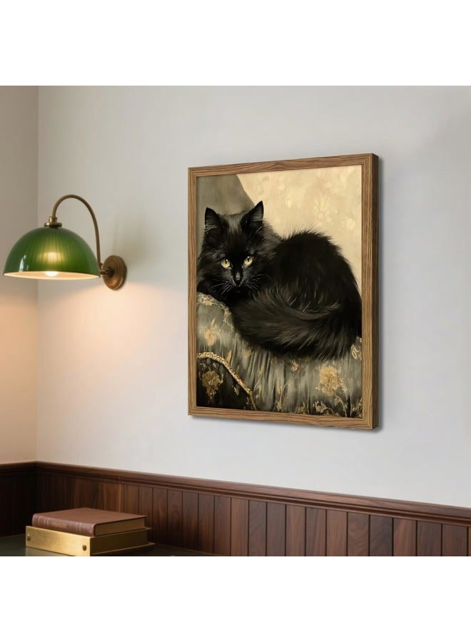 AKWISH Black Cat Wall Art Framed, Vintage Cat Painting Print, Classical Animal Canvas Wall Decor, Rustic Cottagecore Aesthetic Pictures for Living Room Bedroom Home – 10x8 inch - Image 4