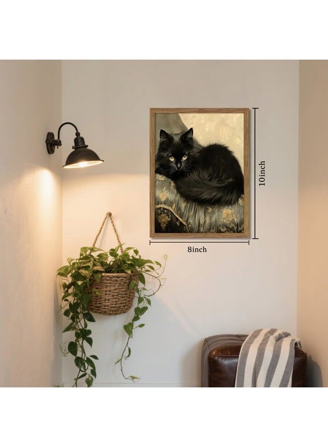 AKWISH Black Cat Wall Art Framed, Vintage Cat Painting Print, Classical Animal Canvas Wall Decor, Rustic Cottagecore Aesthetic Pictures for Living Room Bedroom Home – 10x8 inch - Image 3