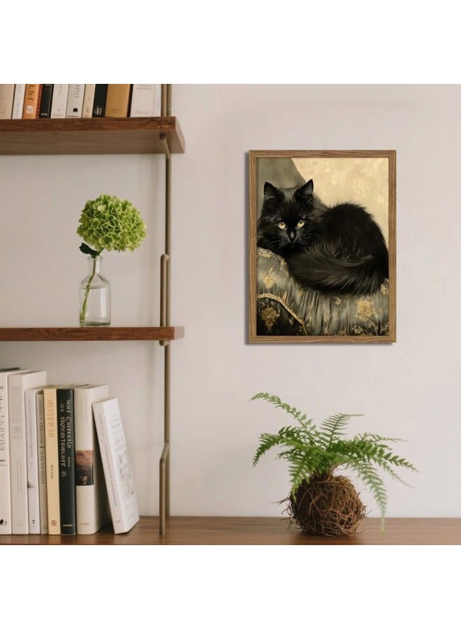 AKWISH Black Cat Wall Art Framed, Vintage Cat Painting Print, Classical Animal Canvas Wall Decor, Rustic Cottagecore Aesthetic Pictures for Living Room Bedroom Home – 10x8 inch - Image 2