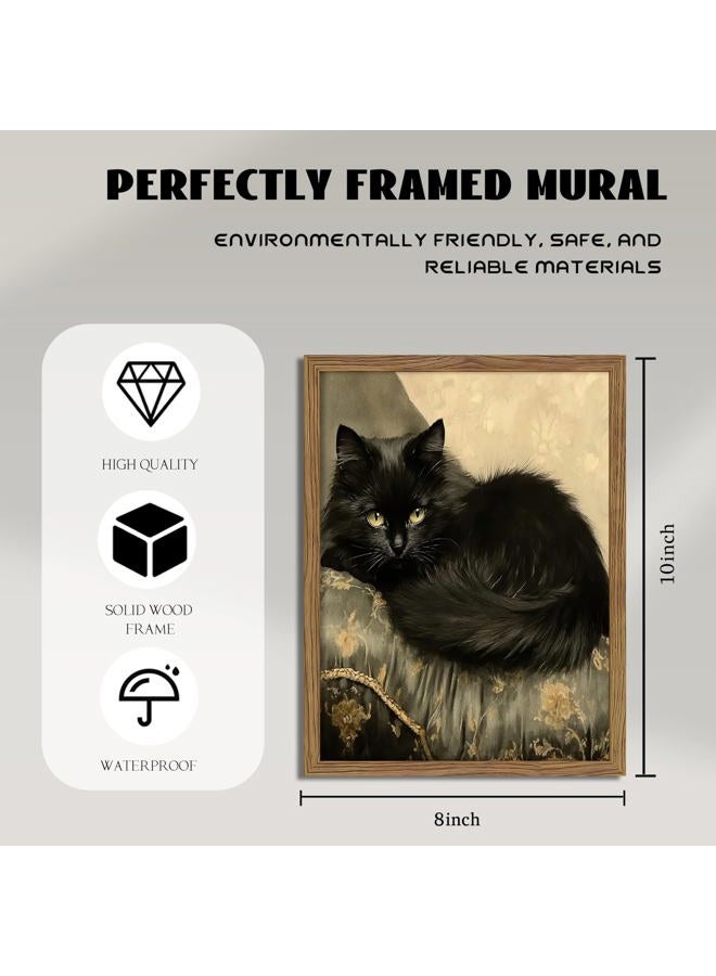 AKWISH Black Cat Wall Art Framed, Vintage Cat Painting Print, Classical Animal Canvas Wall Decor, Rustic Cottagecore Aesthetic Pictures for Living Room Bedroom Home – 10x8 inch - Image 5