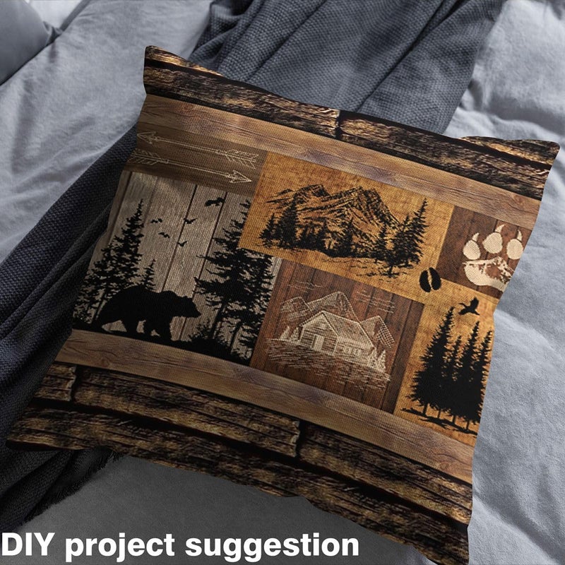 Wild Bear Upholstery Fabric for Chairs Rustic Farmhouse Decor Lake Cabin Outdoor Fabric by The Yard 72"x63", Retro Wood Camo Vintage Lodge Country Waterproof Fabric - Image 3