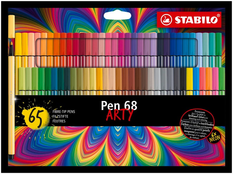STABILO Premium Fiber-Tip Pen Pen 68 - ARTY - Pack of 65 - Assorted Colors, Coloring Felt Tip Marker, Fine Point, 1mm Tip - Image 1