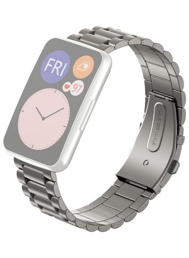 NIBEMINENT Three-Beads Metal Replacement Strap Watchband For Huawei Watch Fit Grey  - Image 1