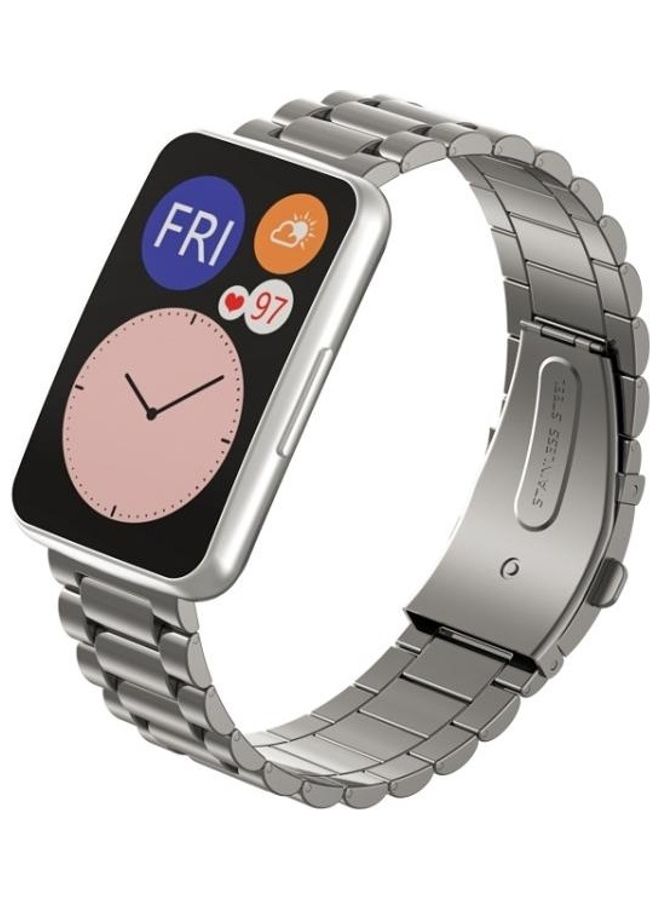 NIBEMINENT Three-Beads Metal Replacement Strap Watchband For Huawei Watch Fit Grey  - Image 2