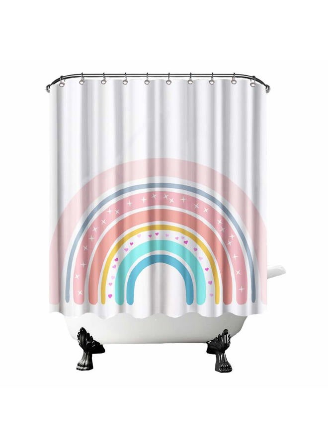 FuShvre Rainbow Shower Curtain Set Cute Pink Pattern Bath Curtain Simple Fabric Cloth Bathroom Decor Set Hooks Included 72"x 72" - Image 5