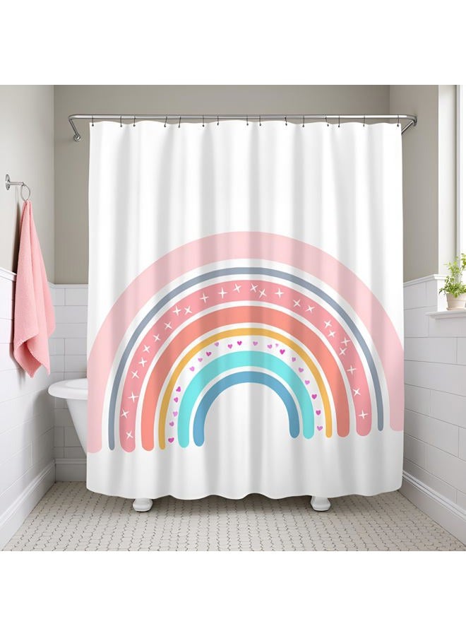 FuShvre Rainbow Shower Curtain Set Cute Pink Pattern Bath Curtain Simple Fabric Cloth Bathroom Decor Set Hooks Included 72"x 72" - Image 2