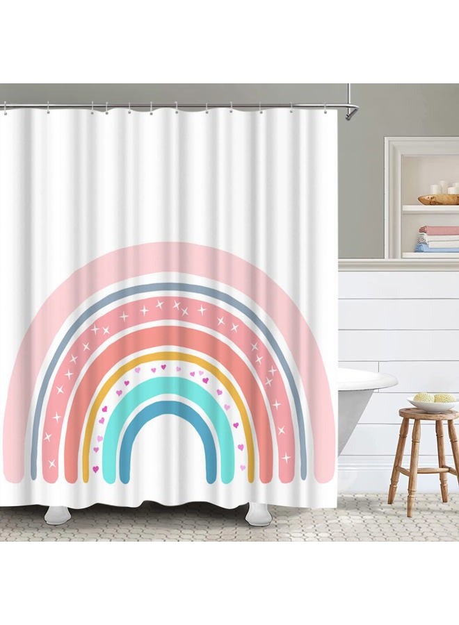 FuShvre Rainbow Shower Curtain Set Cute Pink Pattern Bath Curtain Simple Fabric Cloth Bathroom Decor Set Hooks Included 72"x 72" - Image 1
