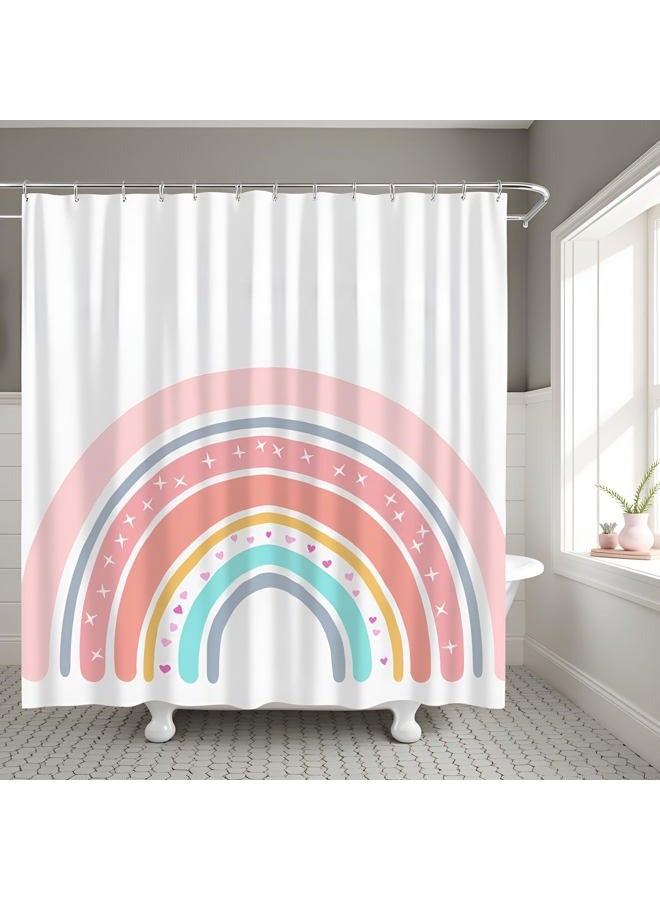FuShvre Rainbow Shower Curtain Set Cute Pink Pattern Bath Curtain Simple Fabric Cloth Bathroom Decor Set Hooks Included 72"x 72" - Image 4