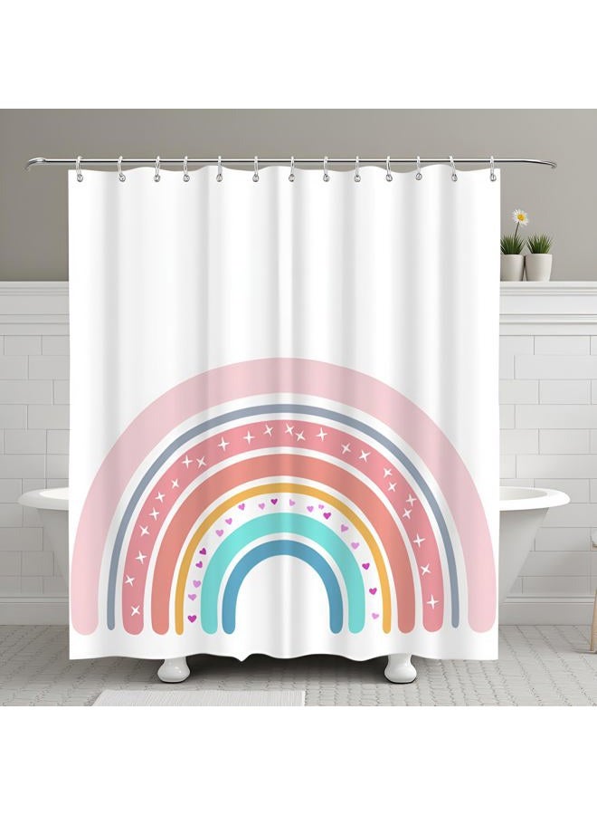 FuShvre Rainbow Shower Curtain Set Cute Pink Pattern Bath Curtain Simple Fabric Cloth Bathroom Decor Set Hooks Included 72"x 72" - Image 3