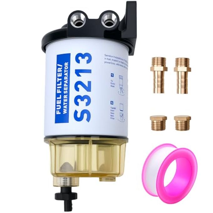 TRSCJXN S3213 Fuel Water Separator Marine Kit Compatible with Yamaha Mercury Marine Outboard Motor Mercury with 3/8" Barb x 1/4" NPT brass Fittings Replaces B32013, 35-60494-1, 18-7932-1, 18-17928, 35-809097 - Image 1