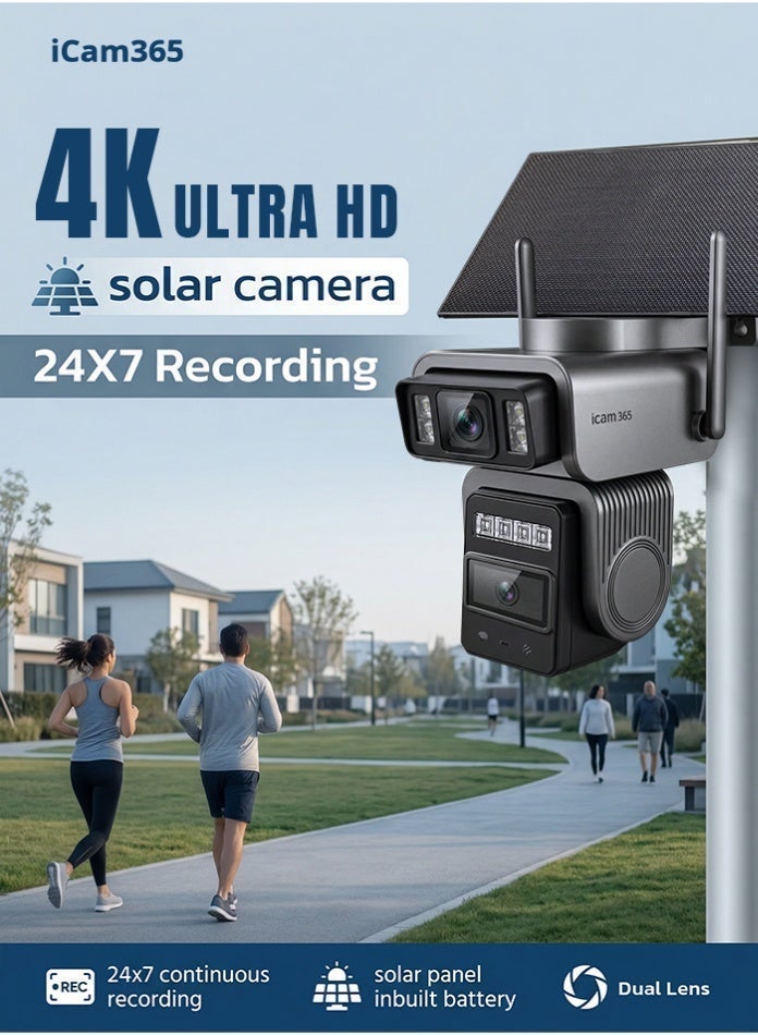 ICAM 365 4G Solar Security Camera with SIM Card Trial Pack, Dual Lens 4MP+4MP 2K AOV PTZ CCTV, 10400mAh Battery, AI Human Detection, Night Vision for Farm Construction Site Outdoordio for Farm Construction Site Outdoorstruction Site Outdoor - Image 2