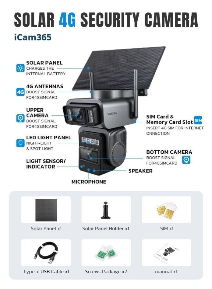 ICAM 365 4G Solar Security Camera with SIM Card Trial Pack, Dual Lens 4MP+4MP 2K AOV PTZ CCTV, 10400mAh Battery, AI Human Detection, Night Vision for Farm Construction Site Outdoordio for Farm Construction Site Outdoorstruction Site Outdoor - Image 4