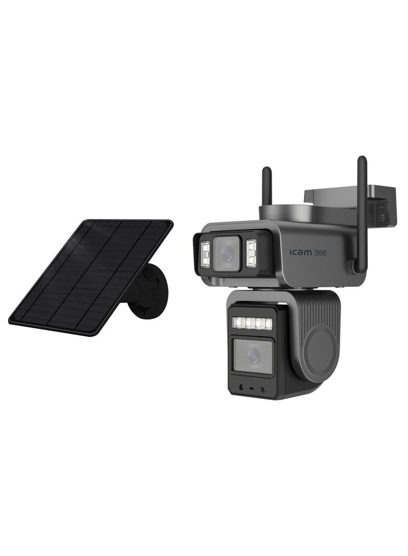 ICAM 365 4G Solar Security Camera with SIM Card Trial Pack, Dual Lens 4MP+4MP 2K AOV PTZ CCTV, 10400mAh Battery, AI Human Detection, Night Vision for Farm Construction Site Outdoordio for Farm Construction Site Outdoorstruction Site Outdoor - Image 1