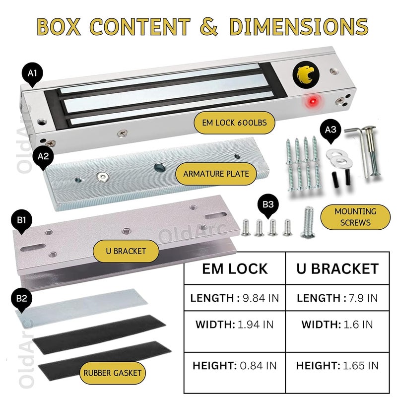 OldArc (EM6U) EM Lock for Glass Door + U Bracket Electromagnetic Lock 12VDC | Zinc Finish 600lbs Electromagnetic Door Lock Access Control | GlassDoor EMLock 600lbs for Outswing Glass Door - Image 5