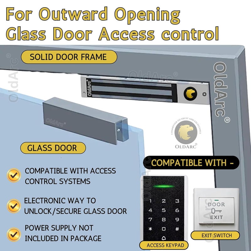 OldArc (EM6U) EM Lock for Glass Door + U Bracket Electromagnetic Lock 12VDC | Zinc Finish 600lbs Electromagnetic Door Lock Access Control | GlassDoor EMLock 600lbs for Outswing Glass Door - Image 4