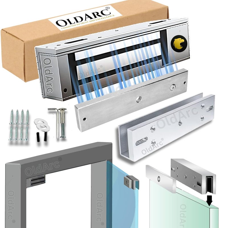 OldArc (EM6U) EM Lock for Glass Door + U Bracket Electromagnetic Lock 12VDC | Zinc Finish 600lbs Electromagnetic Door Lock Access Control | GlassDoor EMLock 600lbs for Outswing Glass Door - Image 1