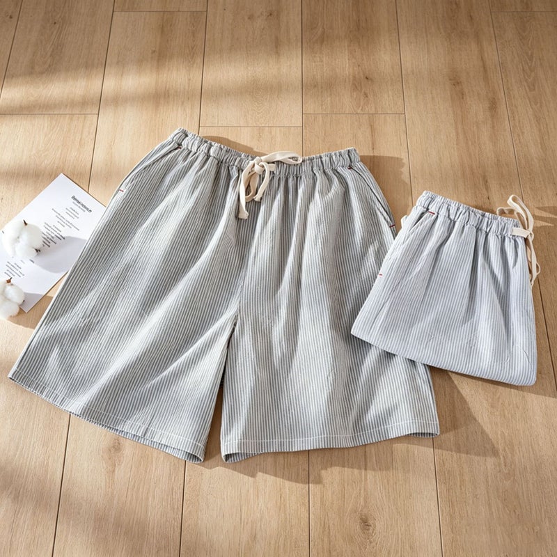 Men's Casual Cotton Striped Shorts with Pockets, Loose Fit, Mid-Length - Image 4