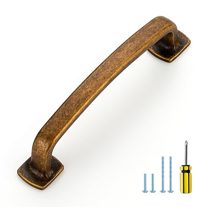 Ravinte Arch Cabinet Pulls Solid 10 Pack 5 Inch Antique Brass Kitchen Cabinet Handles Flat Square Foot Curved Drawer Pulls Hardware for Kitchen - Image 2