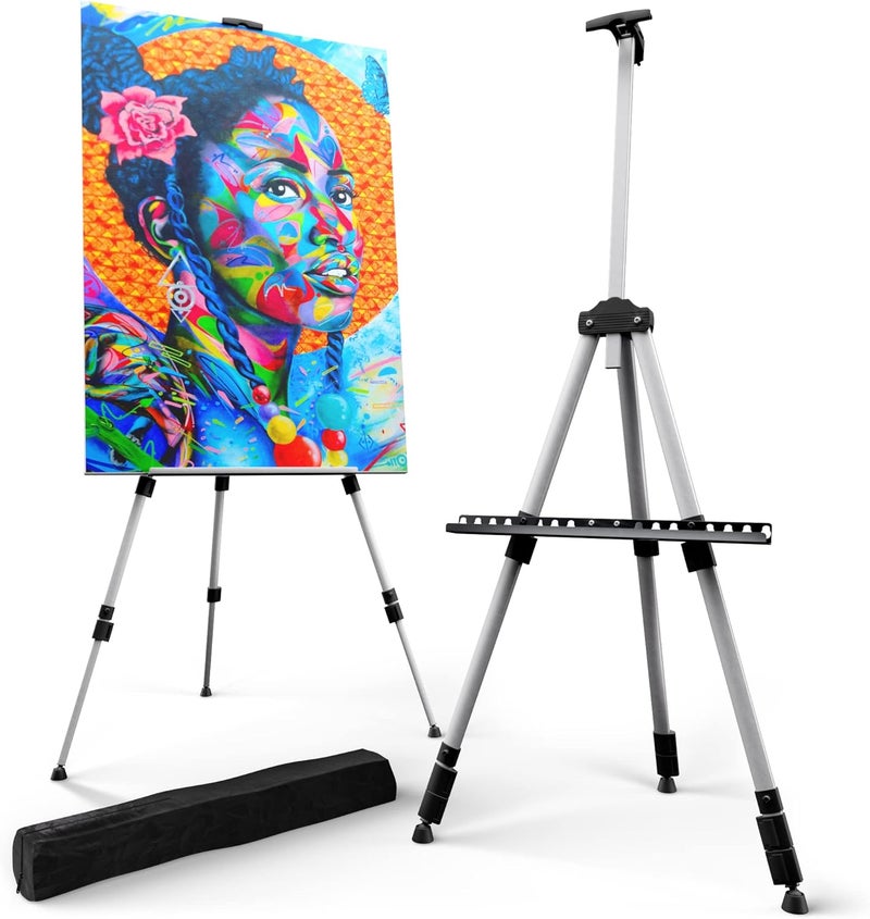 T-Sign Portable Artist Easel Stand - Adjustable Height Painting Easel with Bag - Table Top Art Drawing Easels for Painting Canvas, Wedding Signs & Tabletop Easels for Display - Metal Tripod - 17x66 inches - Image 1