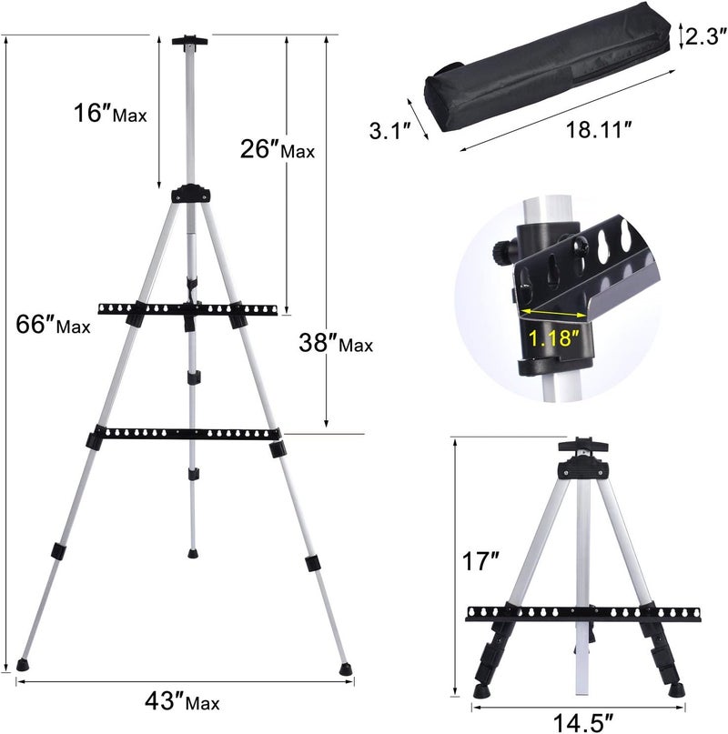 T-Sign Portable Artist Easel Stand - Adjustable Height Painting Easel with Bag - Table Top Art Drawing Easels for Painting Canvas, Wedding Signs & Tabletop Easels for Display - Metal Tripod - 17x66 inches - Image 3
