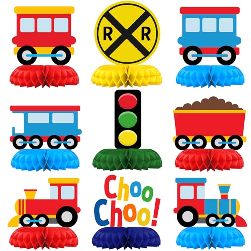 BonBeeDesign 9 Pack Train Table Decorations Train Party Decorations for Kids Birthday and Baby Shower Train Table Toppers - Image 1