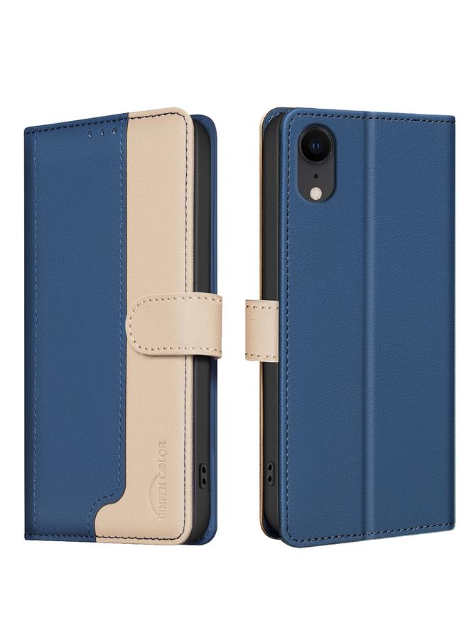 إيروريكس جراب جلدي مضاد للسرقة بتقنية RFID متطابق الألوان لهاتف iPhone XR (أزرق)