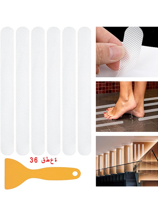 Depend 36PCS Transparent Non Slip Strip Stickers, Anti Slip Grip Stickers Non Slip Bath Mat Shower Stickers Clear Non-Abrasive Textured Baby Bath Stickers For A Better Grip Adhesive 20mm 380mm  - Image 1
