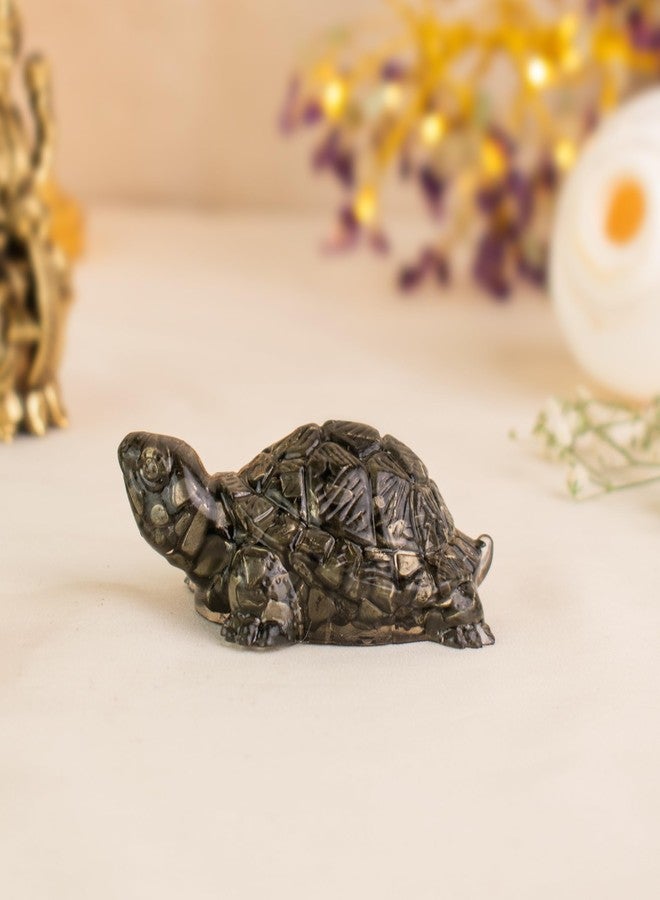 Astrotalk Pyrite Tortoise (Kachhua) 2.7x1 Inch | Pyrite Resin Turtle for Good Luck & Wealth | Crystal Tortoise for Good Luck for Home | Vastu Items for Housewarming Gift | Home Decor for Living Room - Image 1