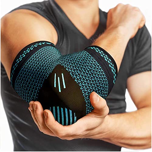 serveuttam� Elbow Support for Gym - Elbow Brace for Men Women Workout | Elbow Compression Sleeves with Straps for Tendonitis Pain Relief, Tennis, Volleyball, Cricket - Elbow Band (L, Blue) - Image 1