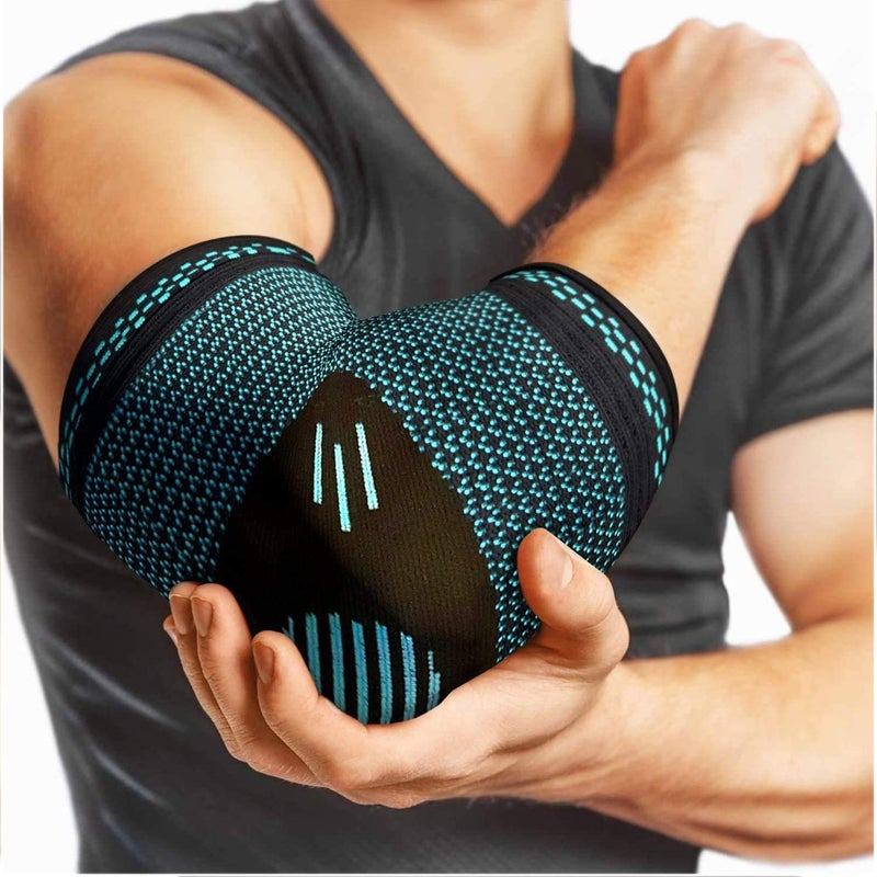 serveuttam� Elbow Support for Gym - Elbow Brace for Men Women Workout | Elbow Compression Sleeves with Straps for Tendonitis Pain Relief, Tennis, Volleyball, Cricket - Elbow Band (L, Blue) - Image 5