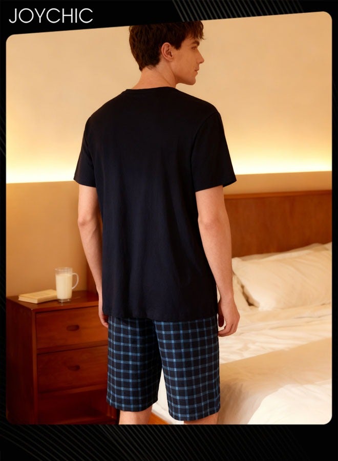 Joychic 2-piece Men Summer Modal Cotton Silk Pajama Set  Lattice Pattern Skin-friendly Breathable Home Sleepwear for Teenagers Men - Image 3